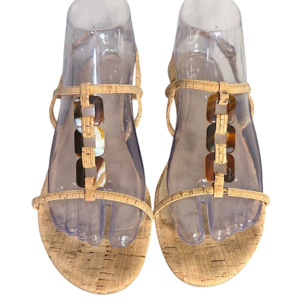 Stuart Weitzman Tan Cork Wedge Sandal Tortoise Link Women's Size 8M - Picture 2 of 10